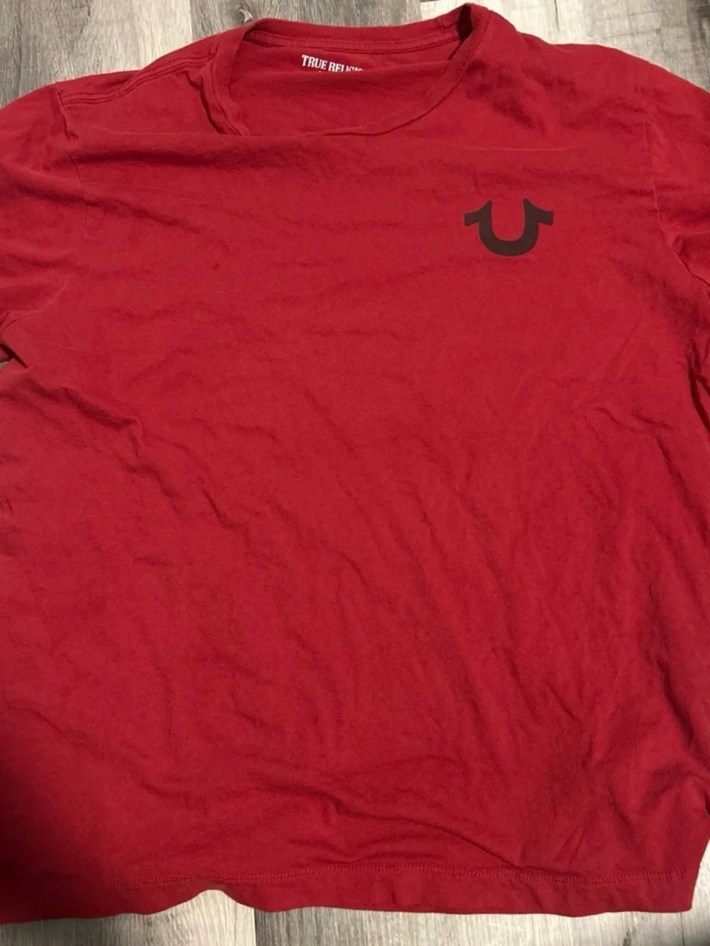 True Religion Red Short-Sleeve Crew Tee with Black Horseshoe Logo